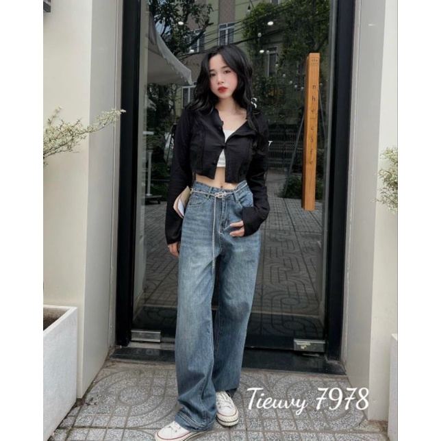 Quần jean suông kèm dây xích hàng QCL1