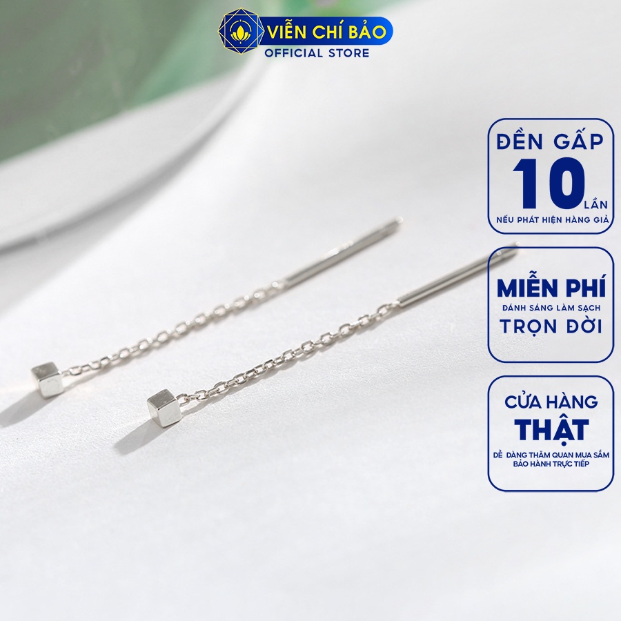 Bông tai bạc nữ Vuông dây xích dài chất liệu bạc 925 thời trang phụ kiện trang sức nữ Viễn Chí Bảo B400716x