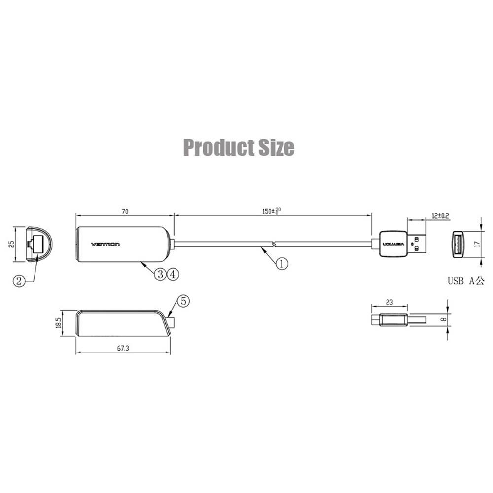 Cáp chuyển USB 2.0/3.0 to RJ45/LAN Vention, dài 15 cm - Hàng chính hãng - BEN