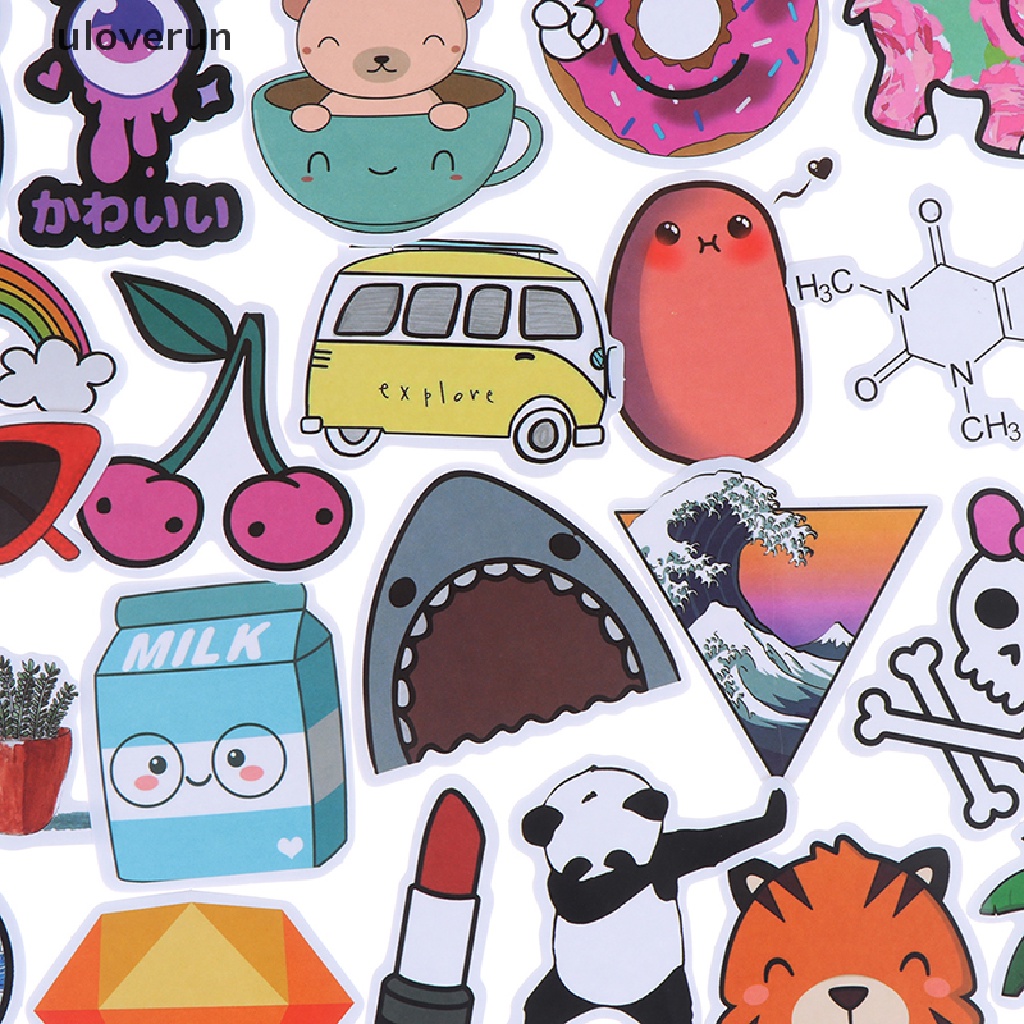 Set 50 Miếng Dán Hoạt Hình Dễ Thương Trang Trí Laptop Vali Đàn Guitar Ván Trượt DIY