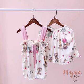 Bộ lụa dây nhún ngực: Qa216 (vui lòng gửi hình shop check trước khi đặt)