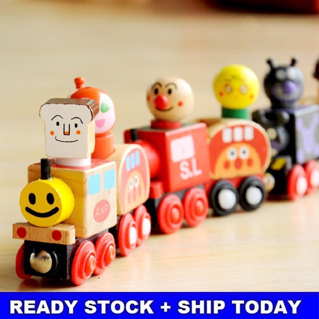 Đồ chơi hình tàu hỏa từ tính bằng gỗ mini hoạt hình nhiều màu cho bé