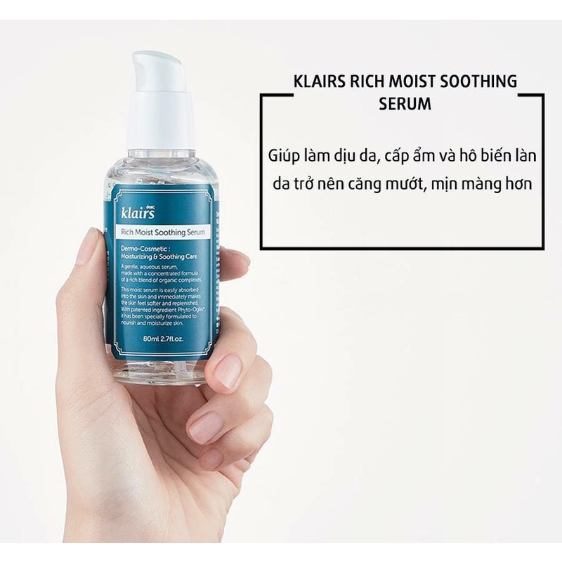 Combo 2 Sản Phẩm Cấp Ẩm, Làm Dịu Da Dear, Klairs Rich Moist Soothing (Serum 80ml + Kem 80ml)