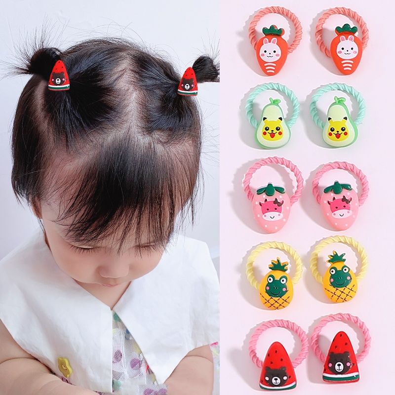 Set 10 Dây Cột Tóc Co Giãn Đính Hoa / Động Vật Nhiều Màu Sắc Dễ Thương Cho Bé Gái