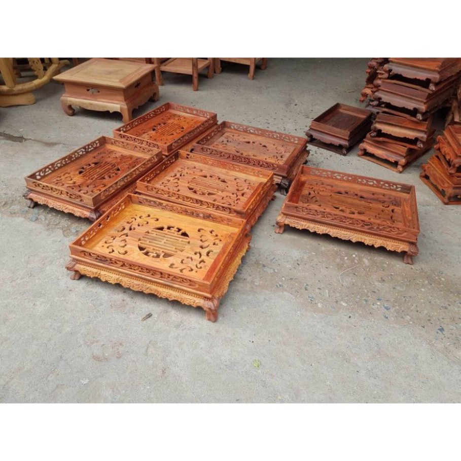 ((GIÁ XƯỞNG)) Khay trà rồng trầu,Khay trà chân quỳ gỗ hương cao 12cm cỡ 45x35 và 38x36 Hàng loại 1