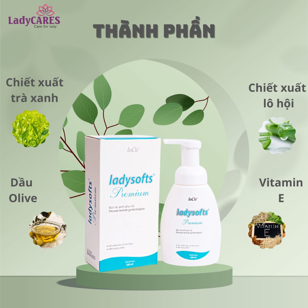 Bọt rửa phụ khoa Lacle'Ladysoft premium 250ml kèm Dung dịch vệ sinh phụ nữ Thảo mộc 100ml