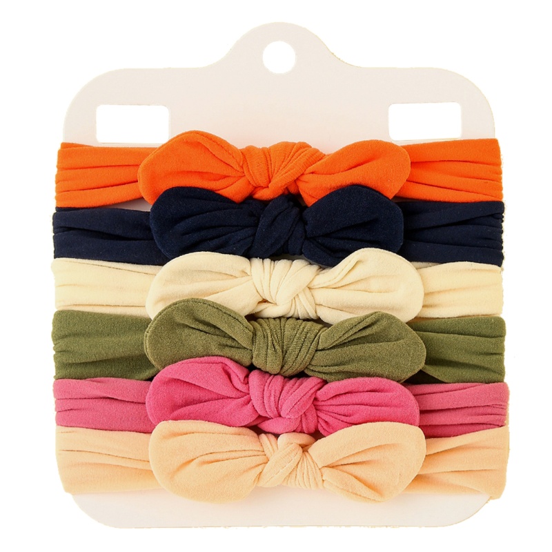 Set 6 Băng Đô Nơ Bằng Nylon Mềm Co Giãn Màu Trơn Dành Cho Bé Gái