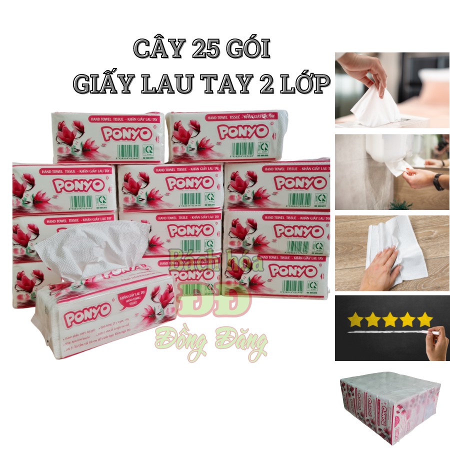 Thùng (24 gói) khăn giấy lau tay PONYO (100 tờ/ bịch x 2 lớp)