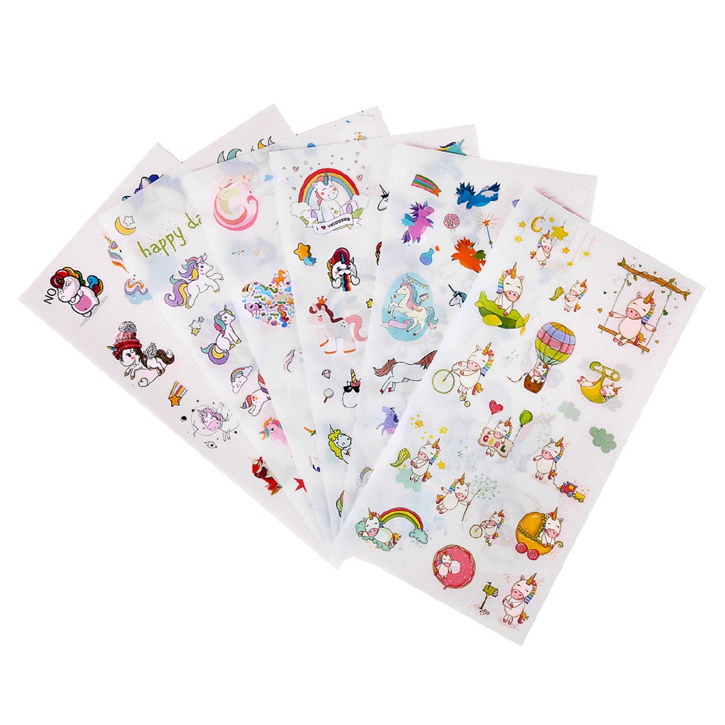 Set 6 tờ stickers dán trang trí hình kỳ lân DIY cho nhật ký dễ thương
