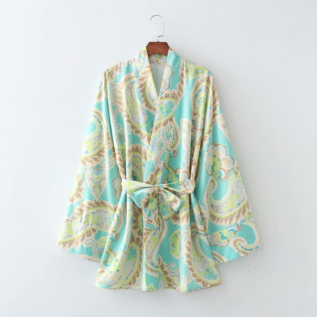 Phụ Nữ Màu Xanh Lá Cây paisley kimono / Áo kimono Xanh Lá