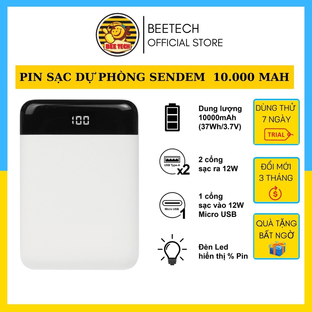 Sạc dự phòng Sendem 10.000mah Sạc nhanh có màn hình led - Beetech