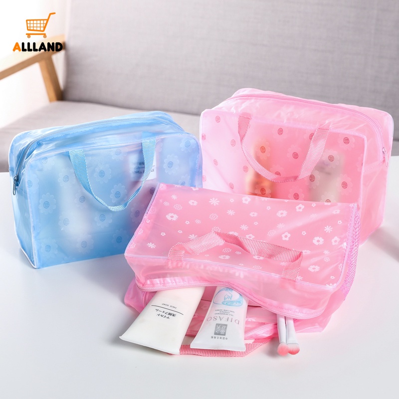 Túi Đựng Mỹ Phẩm Mini Bằng PVC Trong Suốt In Họa Tiết Hoa Chống Thấm Nước Có Khóa Kéo Tiện Dụng Cho Nữ