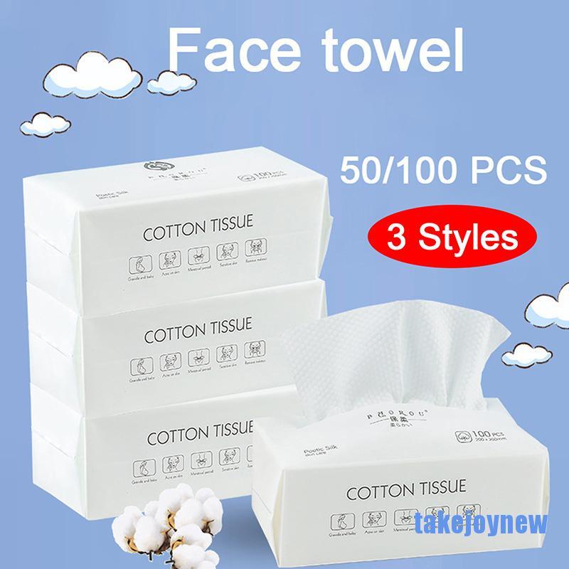 Set 100 Khăn Cotton Tẩy Trang Làm Sạch Da Mặt Dùng Một Lần takejoynew 0609