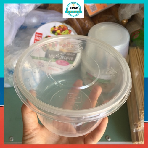 Lốc 10 hộp nhựa tròn microwave 600ml Tiến Đức kèm nắp dùng để đựng thực phẩm, tô tròn 600ml LINHMART