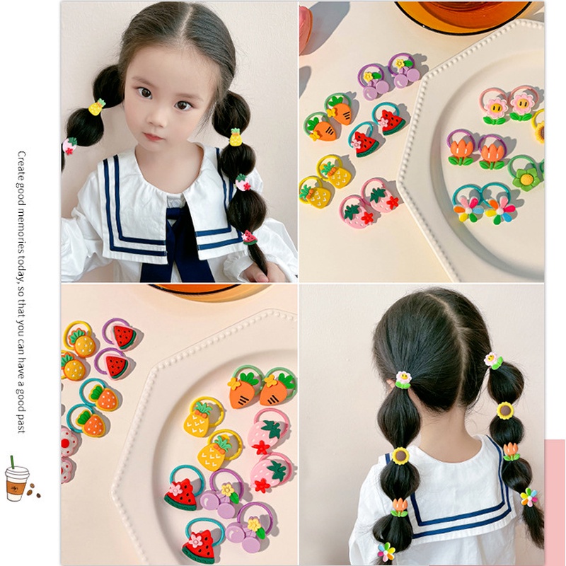 Set 10 Dây Cột Tóc Cao Su In Họa Tiết Hoạt Hình Dễ Thương Cho Bé Gái
