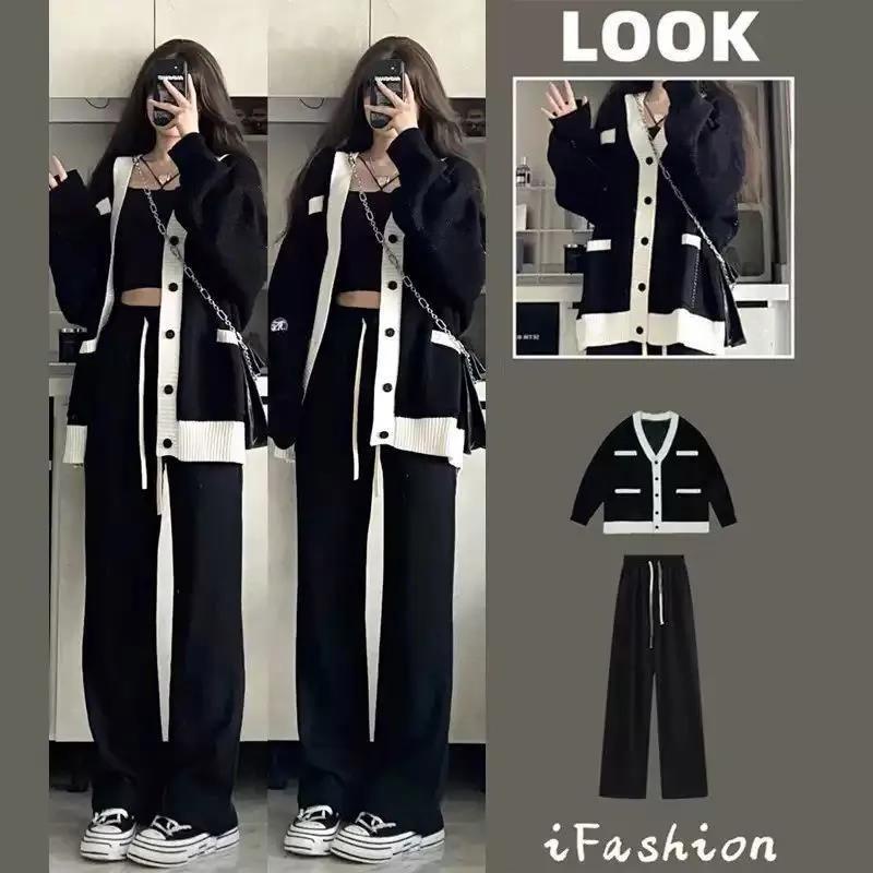 Bộ Áo Khoác Cardigan + Quần Ống Rộng Thời Trang Thanh Lịch Cho Nữ