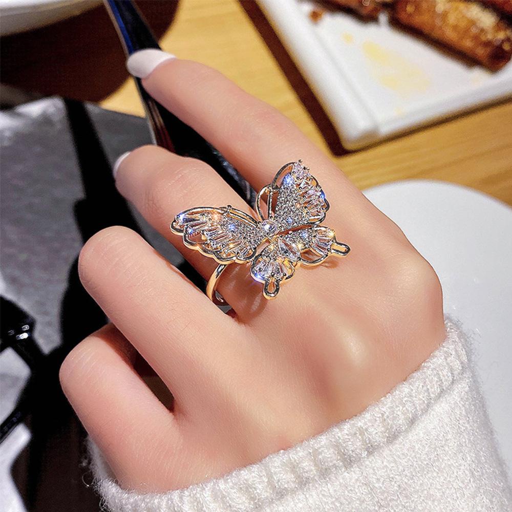 QQMALL Nhẫn Hình Bướm Bằng Đồng Sang Trọng Phong Cách Hàn Quốc Cho Nữ