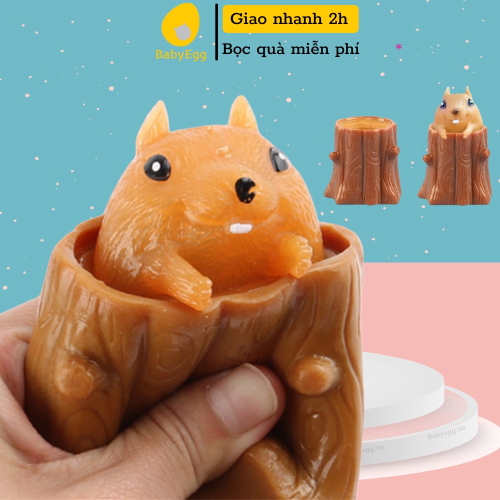 SÓC CHUỘT NÂU dẻo siêu kute Squishy hình SÓC NÂU TRỐN TRONG GỐC CÂY GUDETAMA đáng yêu