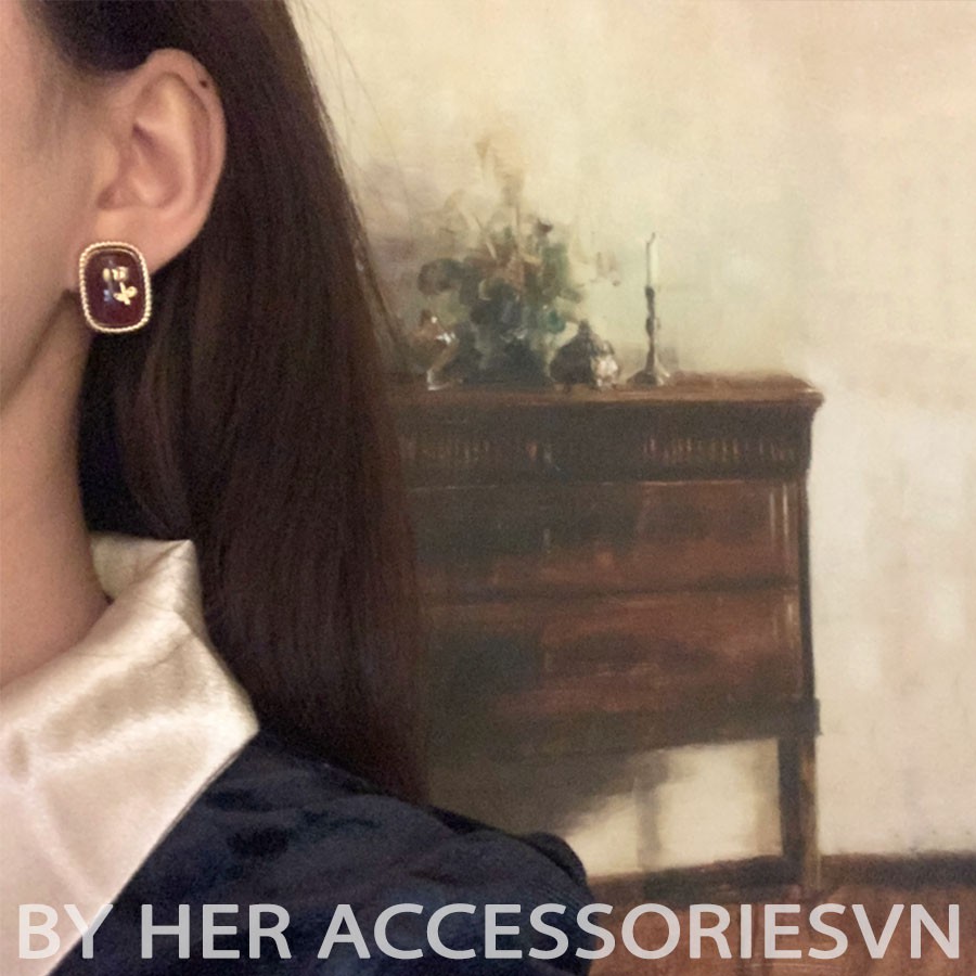 Hoa Tai Nữ Hoa Hồng Đỏ Phong Cách Cổ Điển Her Accessories | H11