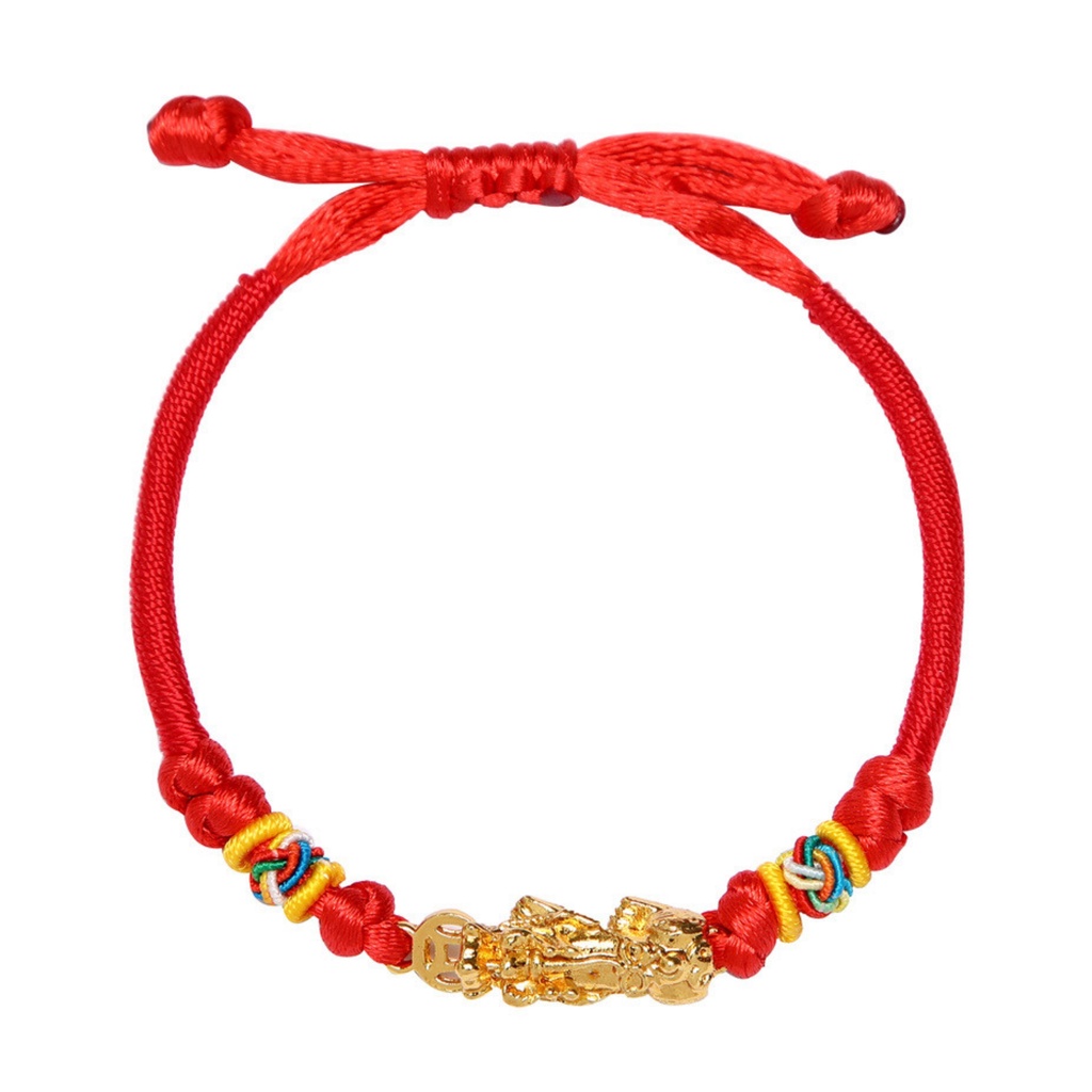 Vòng tay chỉ đỏ may mắn LETIS VT42 tỳ hưu mạ vàng, lắc tay nam nữ sợi chỉ đỏ đơn giản tùy chỉnh khích thước
