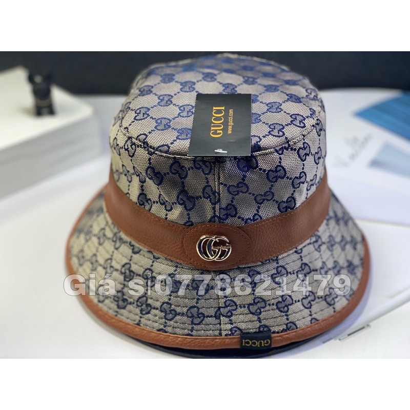 Nón vành nữ - Mũ bucket dệt chữ gg sắt đai da thời trang Hàn quốc