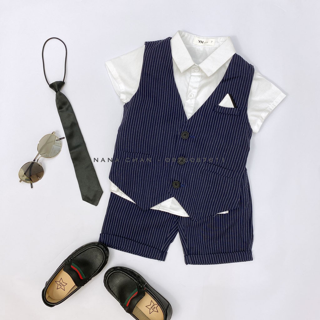 [S009] Set vest gile quần lửng sọc nhỏ sz 90-150