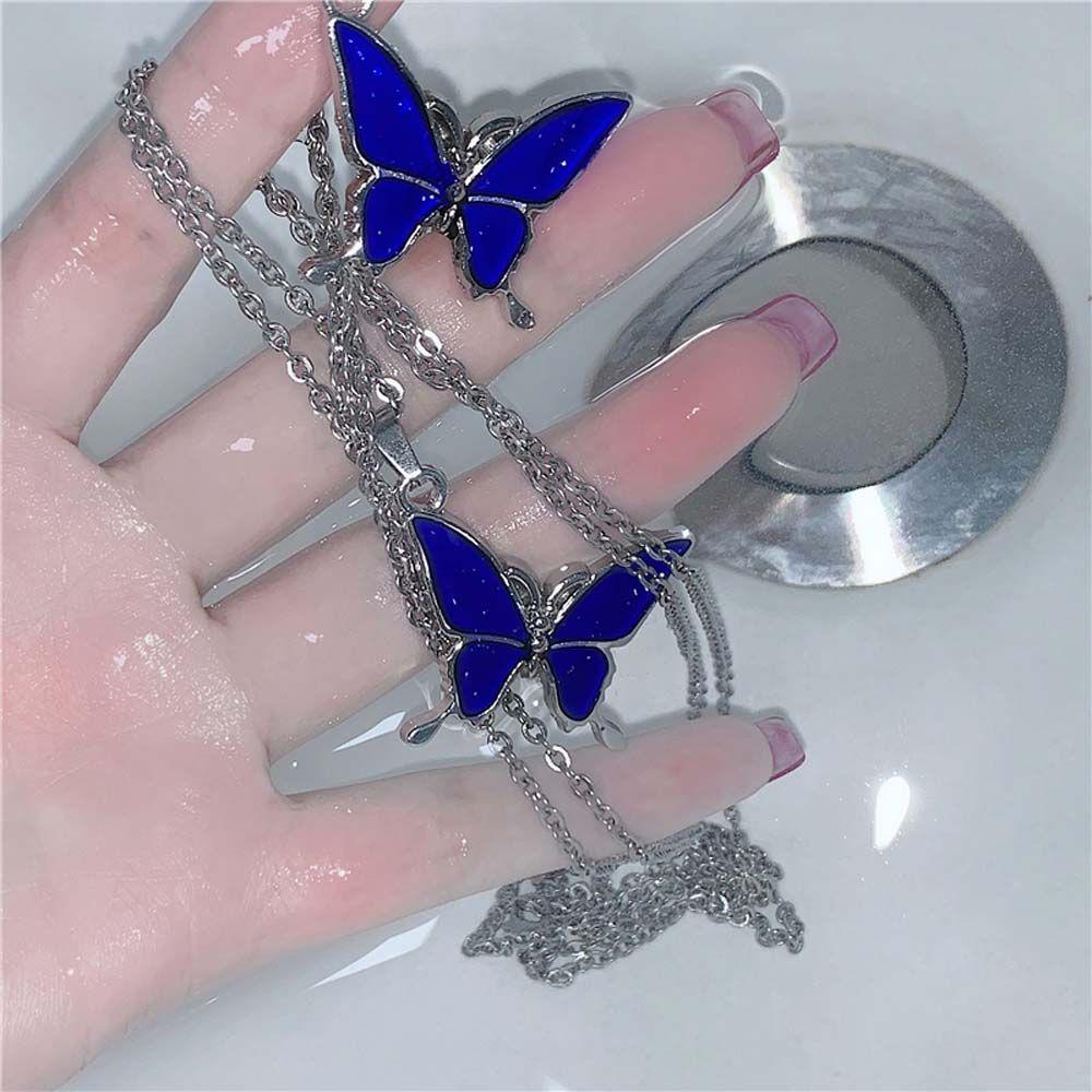 AROMA Dây Chuyền Bạc Mặt Hình Bướm Màu Sắc Tím Điều Khiển Nhiệt Độ Dành Cho Nữ