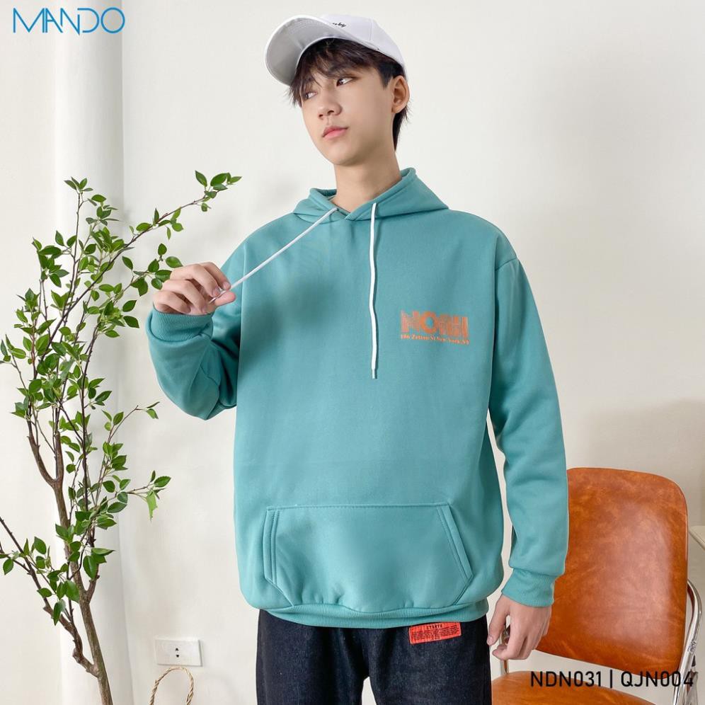 Áo Hoodie Nỉ Bông Có Mũ, 3 Màu ( Trắng, Đen, Xanh Lá) Form Rộng Unisex Thời Trang MANDO Phong Cách Hàn Quốc - NDN031