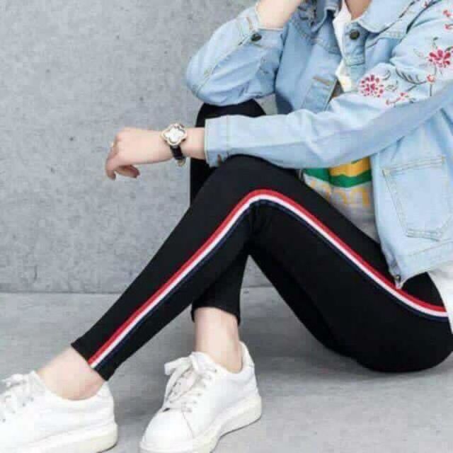 Quần legging viền sọc 3 màu, kèm hình thật