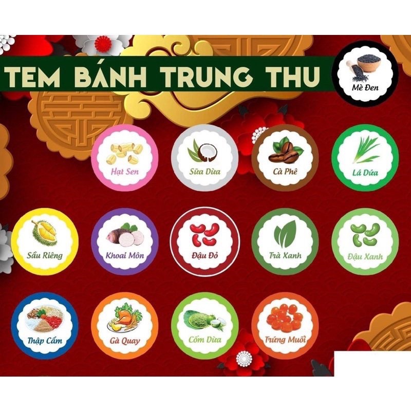 Tem dán nhân bánh trung thu hình tròn TRƠN 3cm (20c/tờ)