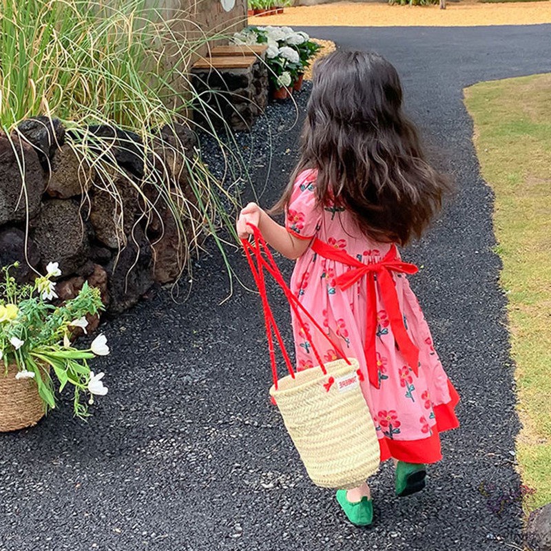 Đầm Công Chúa Tay Phồng Thắt Nơ In Họa Tiết Hoa Phong Cách Hàn Quốc Thời Trang Mùa Hè Cho Bé Gái
