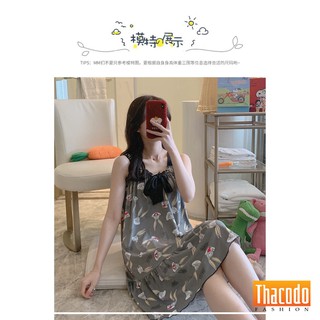 Đồ ngủ ❤️ đồ mặc nhà đầm 2 dây thun sữa mềm mát họa tiết dễ thương