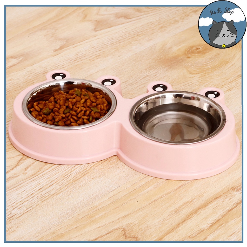 (Size Đại) Bát Ăn Hai Ngăn Hình Ếch Ngộ Nghĩnh Cho Thú Cưng Bát Đôi Chất liệu Inox Thép Không Rỉ Dành Cho Chó Mèo