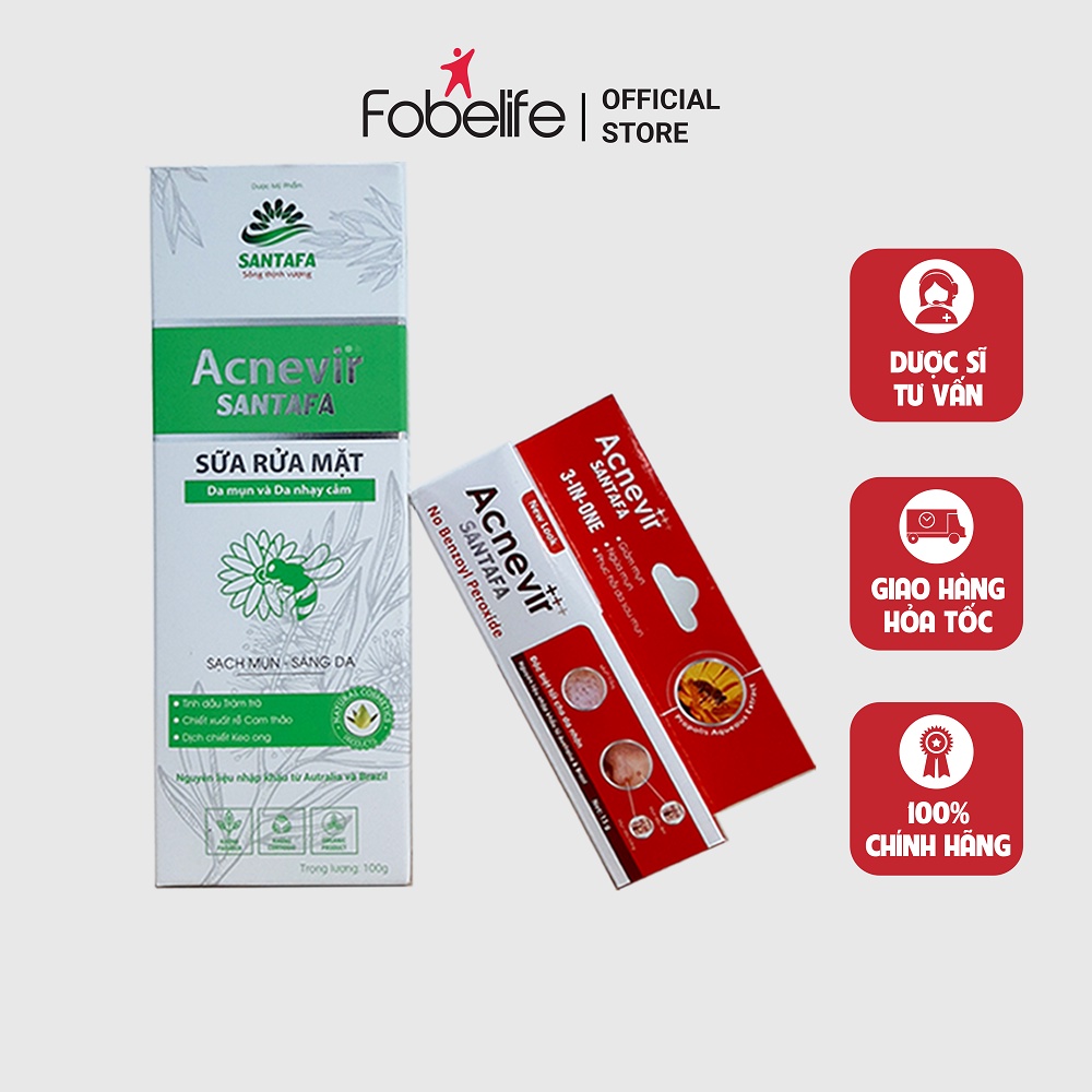 Combo Giảm Mụn Đầu Đen Acnevir Santafa Fobelife : Sữa Rửa Mặt 100gr + Kem Giảm Mụn Đầu Đen 15gr