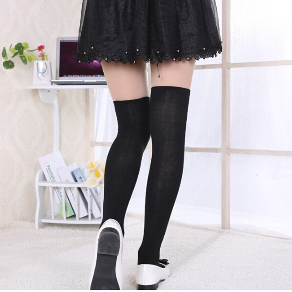 Tất dài trên đầu gối cotton ấm áp 5 màu trơn