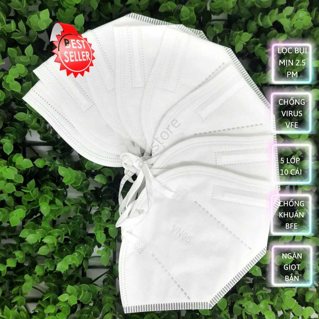 Khẩu trang VN95 Famapro, khẩu trang màu trắng, 5 lớp, tiết kiệm, đạt chuẩn, bán tại các nhà thuốc lớn (túi 10 cái)