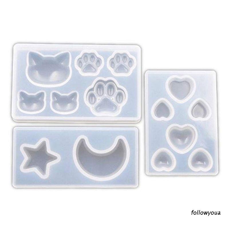 Bộ 3 Khuôn Silicon Làm Trang Sức / Trang Sức / Điện Thoại Hình Trái Tim / Dấu Chân Mèo / Ngôi Sao / Trái Tim Diy