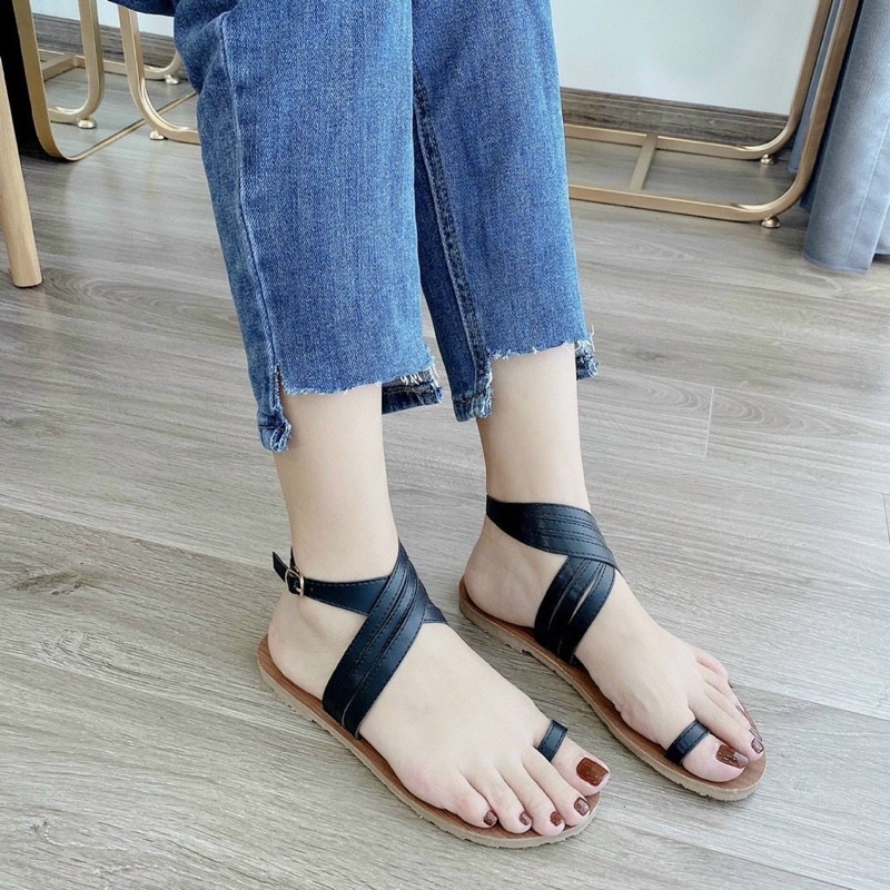 [Siêu sale] Sandal chiến binh đế gỗ bệt da mềm quai chéo