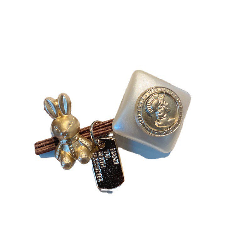 ✨✨Dây buộc tóc đính gấu / thỏ và thẻ mặt vuông phong cách retro Âu Mỹ thời trang cho nữ