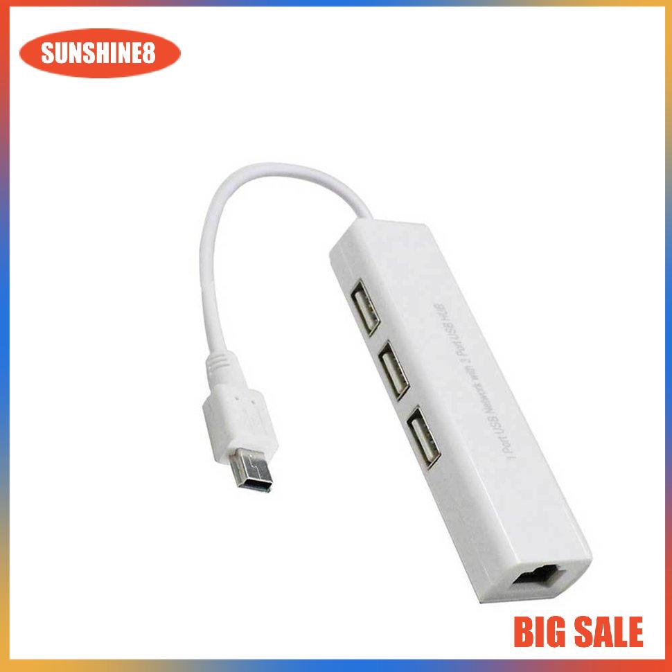 Bộ Chuyển Đổi Mini Usb 5 Pin Sang Lan Ethernet Rj45 Với 3 Cổng Usb Hub