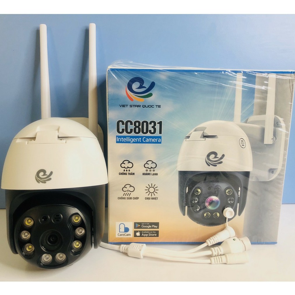 Camera ngoài trời Carecam wifi CC8031 xoay 360 độ phân giải 3.0Mpx hình ảnh Full HD sắc nét kèm thẻ nhớ tùy chọn | BigBuy360 - bigbuy360.vn