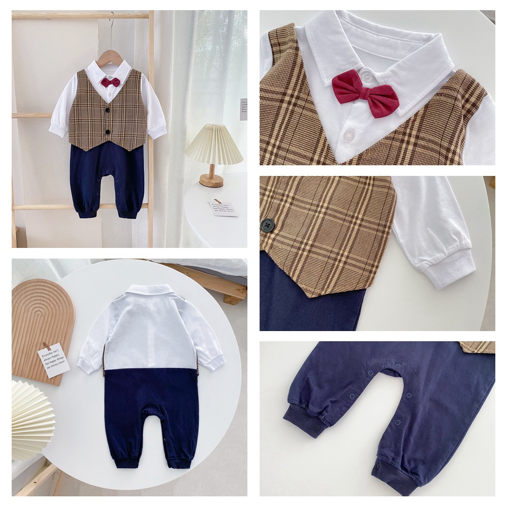 Sanlutoz Mùa thu Đứa bé Những cậu bé Rompers Bình thường Kẻ sọc Bữa tiệc