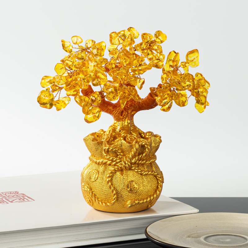 Chậu Cây Bonsai Bằng Pha Lê Màu Vàng May Mắn Để Bàn Trang Trí Nhà Cửa / Văn Phòng