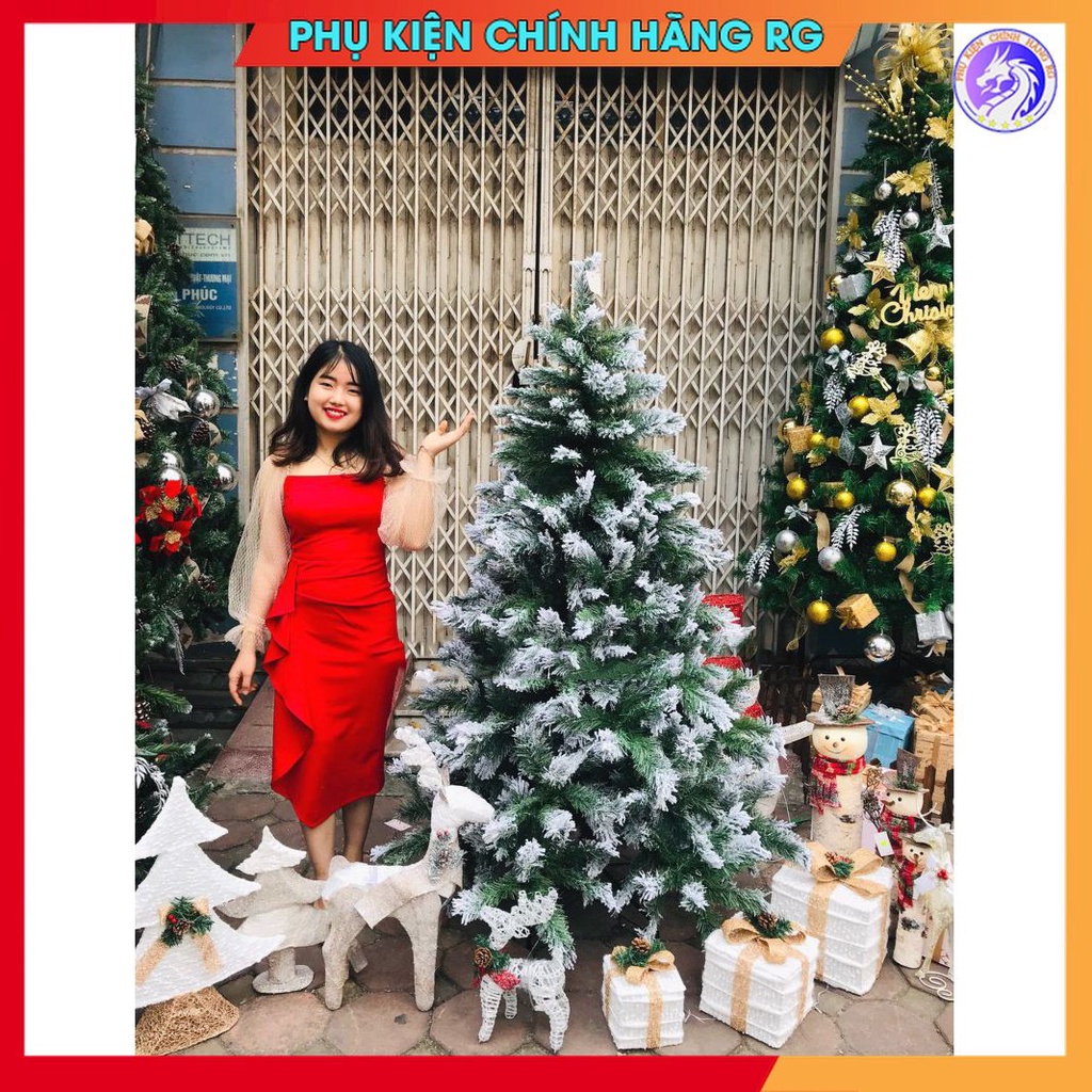 Cây thông noel phủ tuyết 3m 2m4 2m1 đủ loại size lớn chân sắt tặng kèm ngôi sao đỉnh và dây kim tuyến