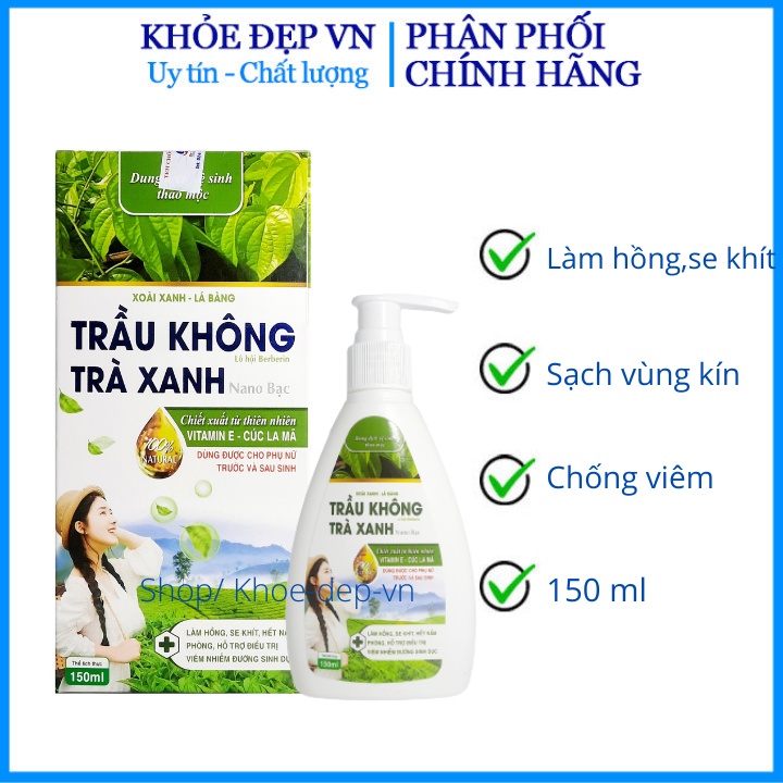 Dung dịch vệ sinh thảo mộc trầu không trà xanh làm hồng, se khít, hết nấm, phòng và hỗ trợ điều trị viêm - Chai 150ml