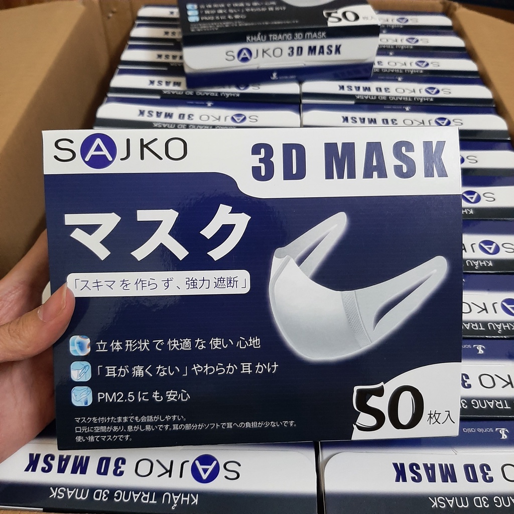 Khẩu Trang 3D Mask SAJKO Kháng Khuẩn 99% Chống Bụi Mịn Hộp 50 Chiếc