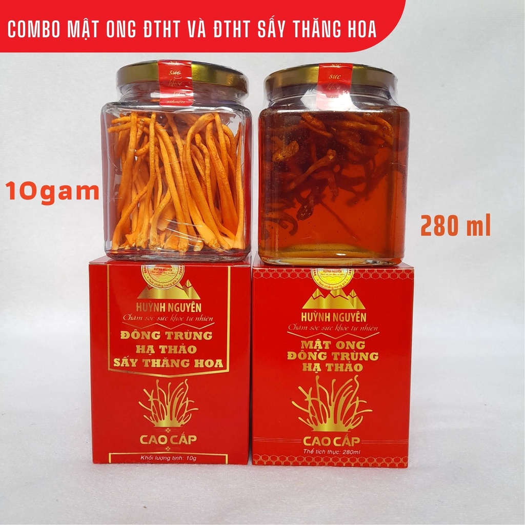 Combo Mật Ong Đông Trùng Hạ Thảo hủ 280ml và Đông Trùng Hạ Thảo Sấy Thăng Hoa loại cao cấp hộp 10g