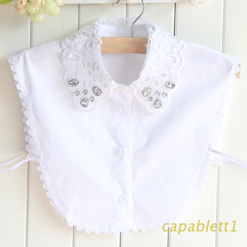 Cổ áo sơ mi giả bằng cotton phối ren hoa đính kim cương giả có thể tháo rời thời trang cho nữ