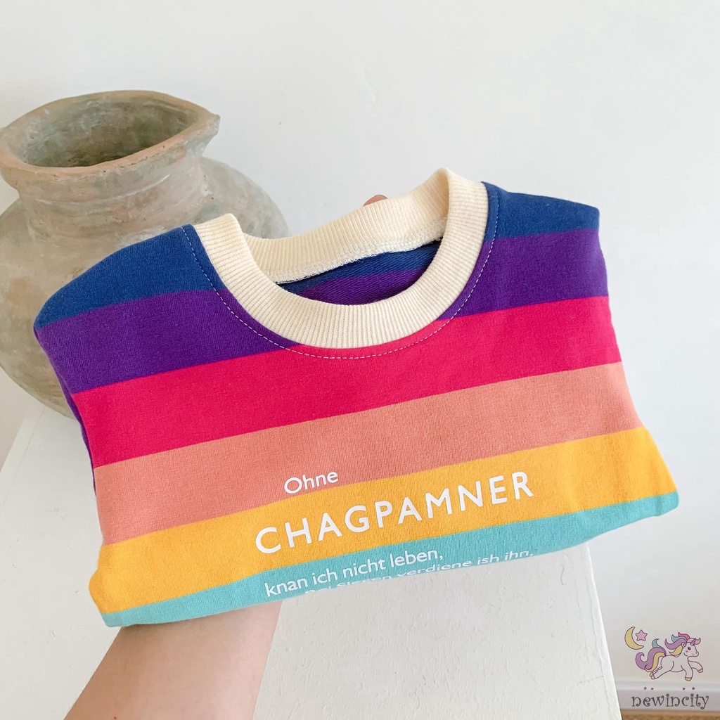 Áo Hoodie Họa Tiết Sọc Cầu Vồng Phong Cách Hàn Quốc Cho Bé Gái