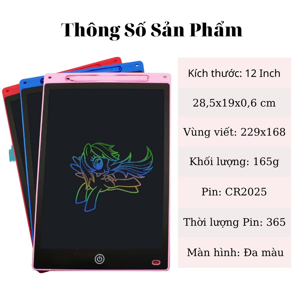 Bảng Vẽ, Bảng Viết Điện Tử Thông Minh Tự Động Xóa Thúc Đẩy Tư Duy Sáng Tạo Cho Bé Màn Hình Lớn 12Inch Đa Màu